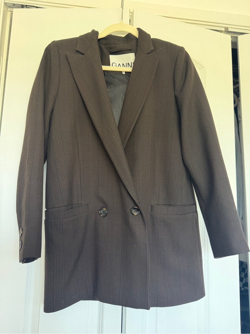 Ganni Brown Double-Breasted Tailored Blazer